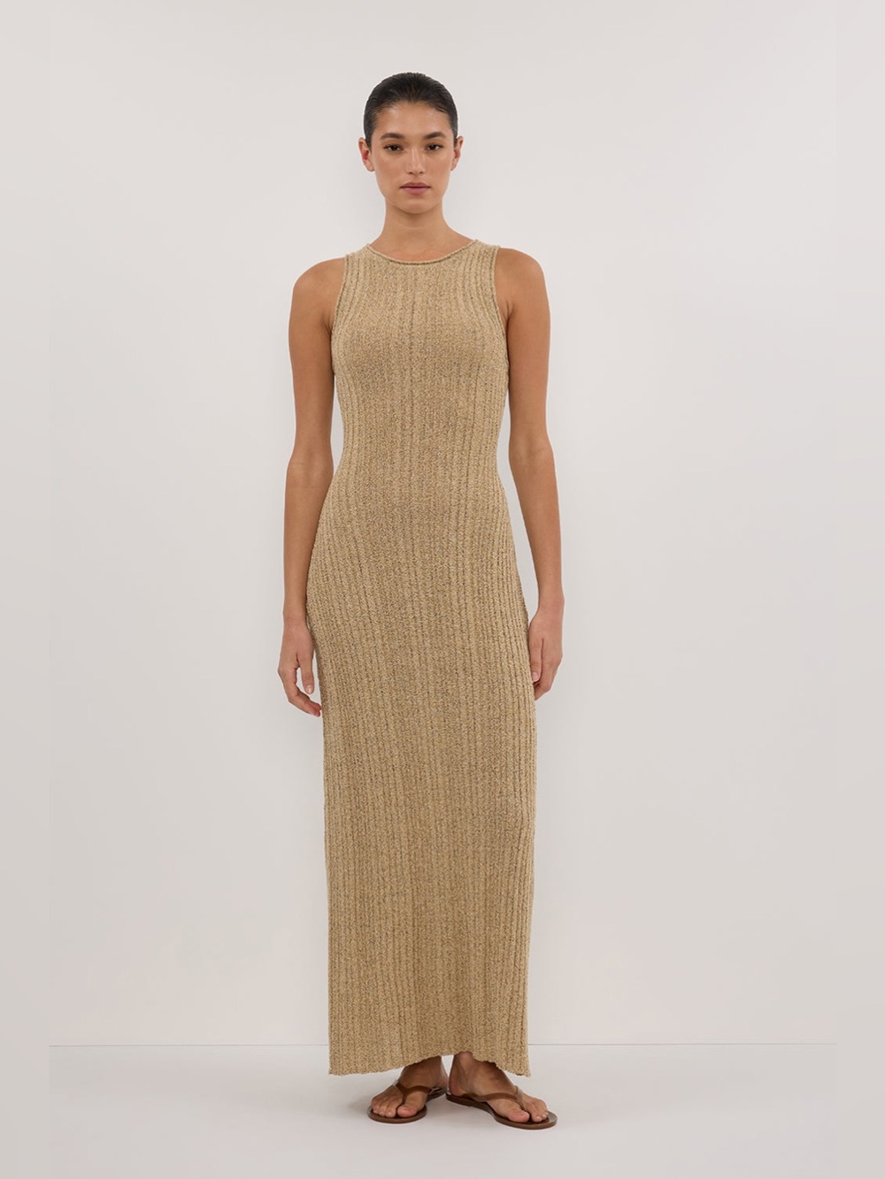 NWT DISSH Gianna Dune Knit Maxi Dress size small Sleeveless Ribbed in Tan